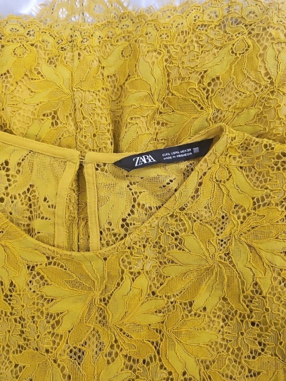 Zara Womens Large Mustard Yellow Lace Peplum Top Romantic Cottagecore Blouse - Picture 13 of 16